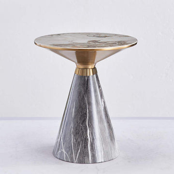 Gray & Gold Hourglass-Shape End Table with Stone Top & Stainless Steel Base-Richsoul-End & Side Tables,Furniture,Living Room Furniture